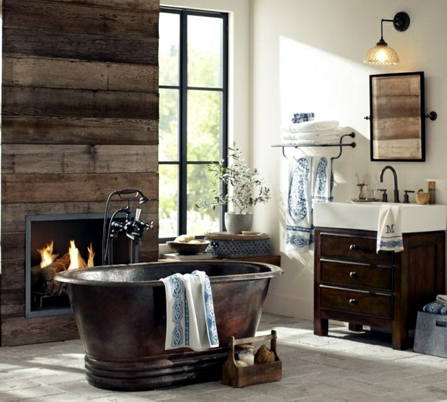 Łazienka z elementami drewna z stylu rustykalnym
